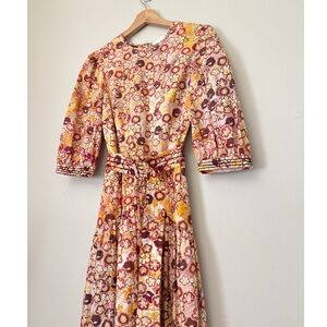 Diego Binetti Poplin Floral Open Back Belted Midi Dress